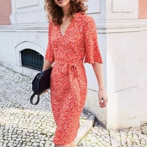 Boden Red Pop Olive Branch Ines Midi Dress